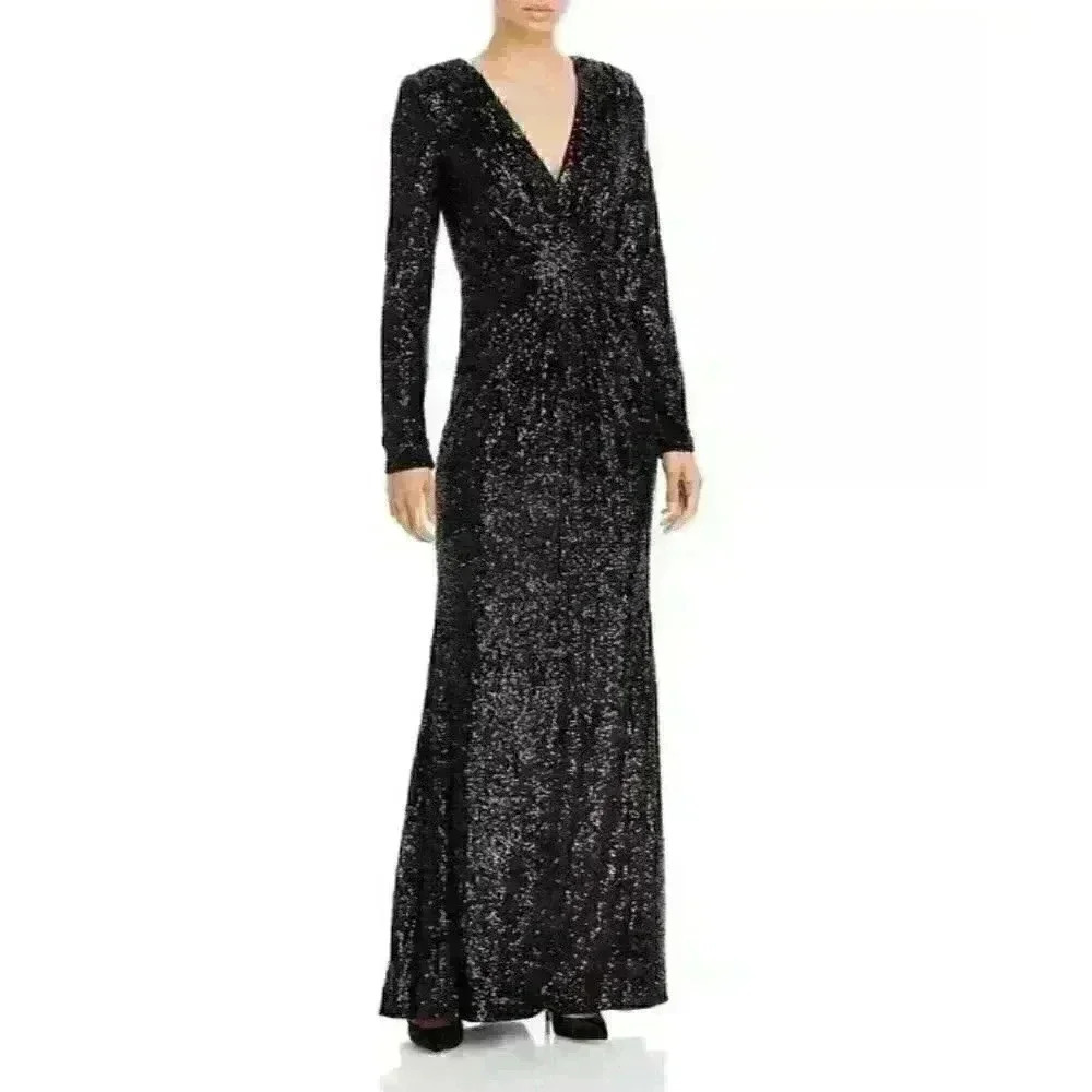 NEW NANETTE Nanette Lepore Women's 8 Long Sleeve V Neck Sequin Gown NWT $198